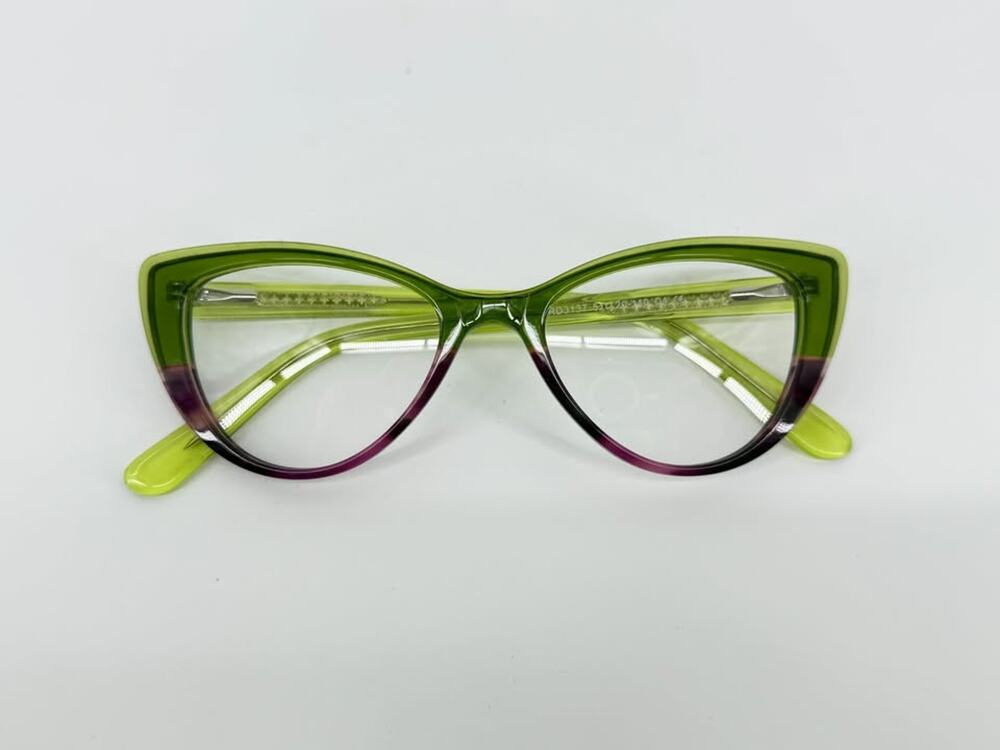 Green & Purple CatEye Acetate Eyeglasses Frames w/ Clear Lenses